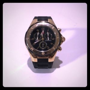 Gold Michele Watch Rubber Black Strap